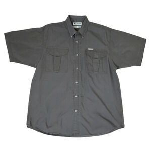 Columbia Men's Gray Button Down Flap Pocket Cotton Outdoor Shirt - Sz Large
